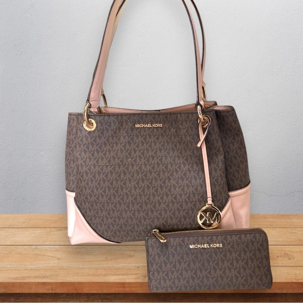 Michael Kors Nicole Bag W/ Matching Wallet Brown 3 Section Bag. Great Condition